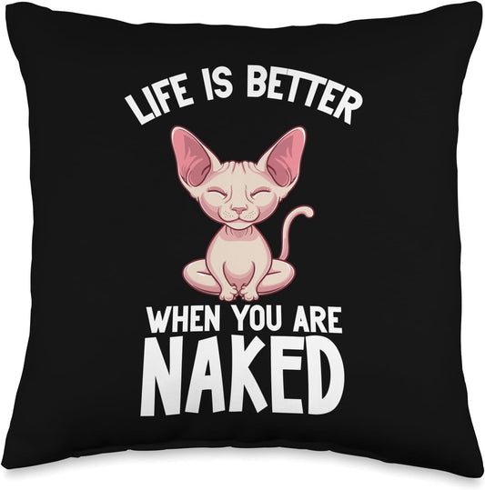 Sphynx Cat Food Toys Cat Lover Plush Hairless Cats Throw Pillow